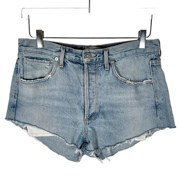 AGOLDE Parker Button Fly Cut-Off Shorts 30 Light Wash Blue Denim Distressed - Picture 1 of 7